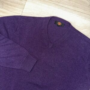 Vintage H Stockton Cashmere Sweater Mens Size L V Neck Purple Long Sleeve Preppy